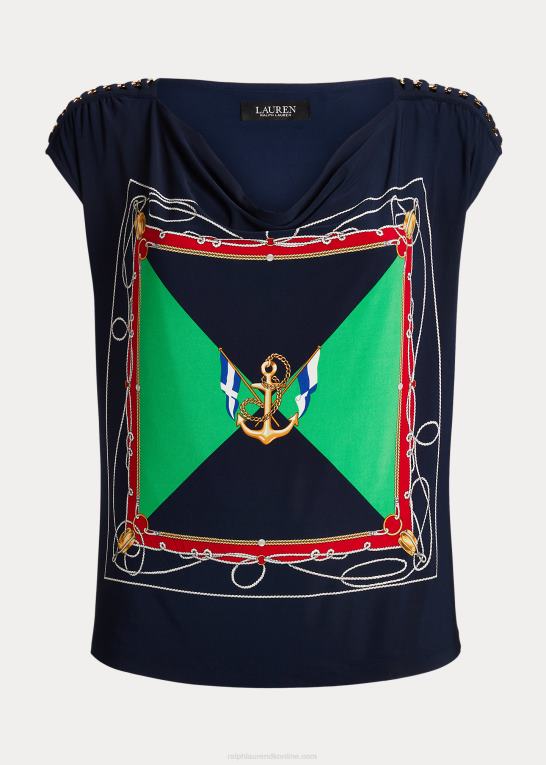 marineblå/grøn multi Kvinder Ralph Lauren ærmeløs top i jersey med cowl-hals Z426B4787