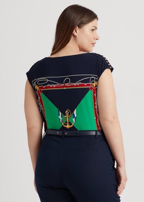 marineblå/grøn multi Kvinder Ralph Lauren ærmeløs top i jersey med cowl-hals Z426B4787