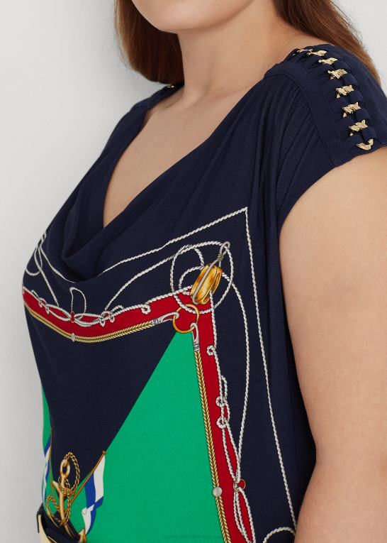 marineblå/grøn multi Kvinder Ralph Lauren ærmeløs top i jersey med cowl-hals Z426B4787