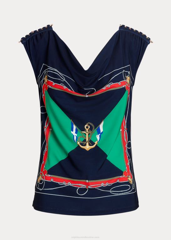 marineblå/grøn multi Kvinder Ralph Lauren ærmeløs top i jersey med cowl-hals Z426B4847