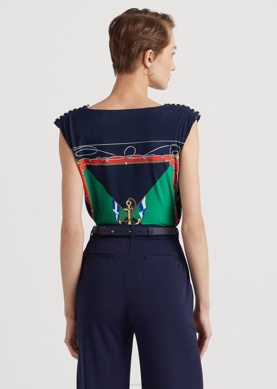 marineblå/grøn multi Kvinder Ralph Lauren ærmeløs top i jersey med cowl-hals Z426B4847