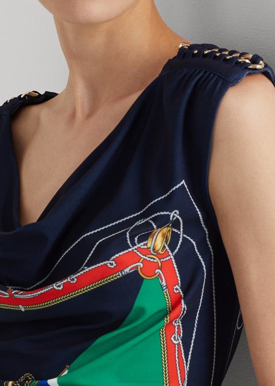 marineblå/grøn multi Kvinder Ralph Lauren ærmeløs top i jersey med cowl-hals Z426B4847