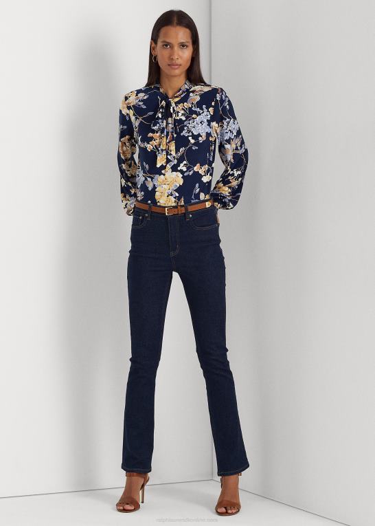 marineblå multi Kvinder Ralph Lauren blomstret jerseytop i stretch med bindeudskæring Z426B3992