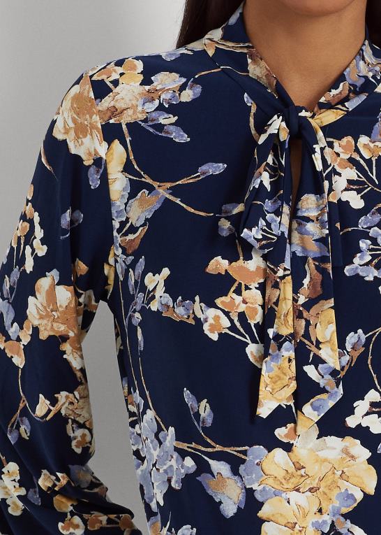 marineblå multi Kvinder Ralph Lauren blomstret jerseytop i stretch med bindeudskæring Z426B3992