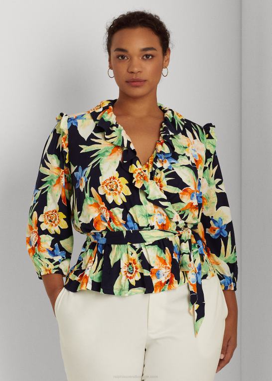 marineblå multi Kvinder Ralph Lauren blomstret peplum top med bælte i jersey Z426B4791