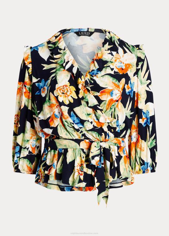 marineblå multi Kvinder Ralph Lauren blomstret peplum top med bælte i jersey Z426B4791