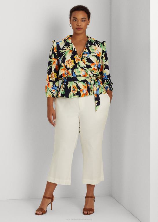 marineblå multi Kvinder Ralph Lauren blomstret peplum top med bælte i jersey Z426B4791