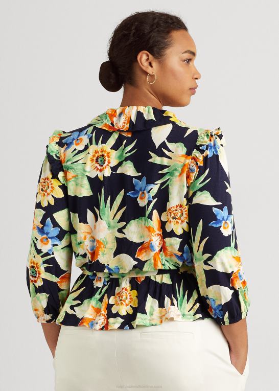 marineblå multi Kvinder Ralph Lauren blomstret peplum top med bælte i jersey Z426B4791