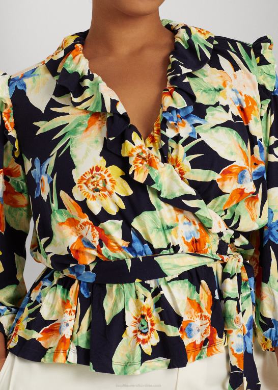 marineblå multi Kvinder Ralph Lauren blomstret peplum top med bælte i jersey Z426B4791