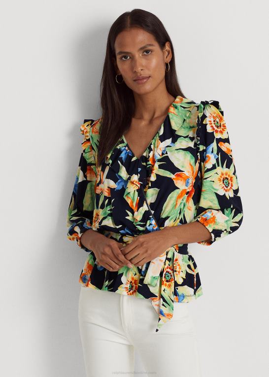 marineblå multi Kvinder Ralph Lauren blomstret peplum top med bælte i jersey Z426B4869