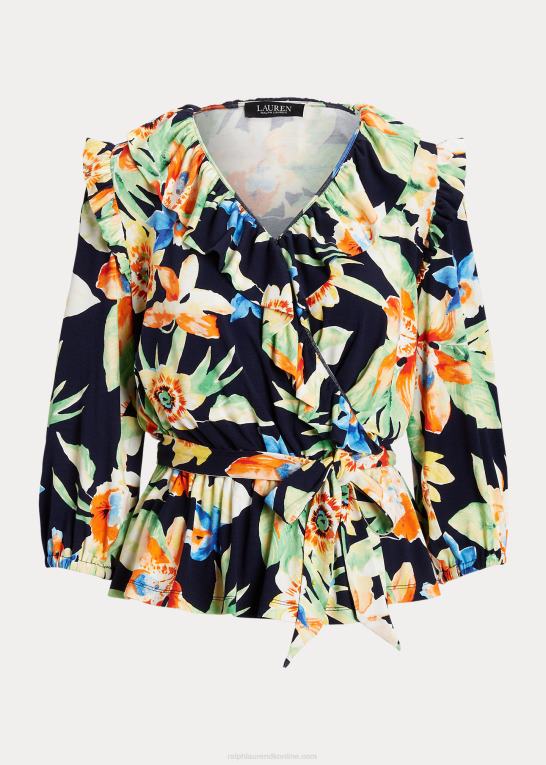 marineblå multi Kvinder Ralph Lauren blomstret peplum top med bælte i jersey Z426B9541