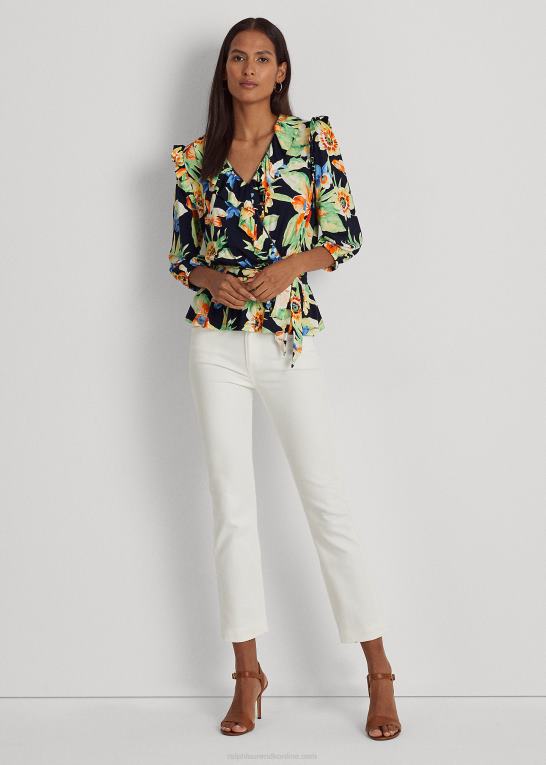 marineblå multi Kvinder Ralph Lauren blomstret peplum top med bælte i jersey Z426B9541