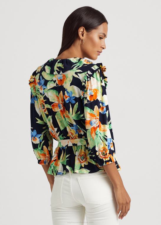 marineblå multi Kvinder Ralph Lauren blomstret peplum top med bælte i jersey Z426B9541