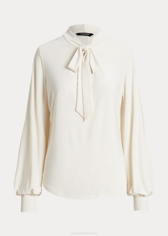mascarpone creme Kvinder Ralph Lauren jerseytop i stretch med bindebånd Z426B4019
