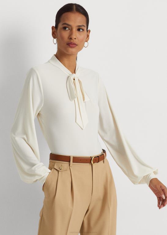 mascarpone creme Kvinder Ralph Lauren jerseytop i stretch med bindebånd Z426B4387