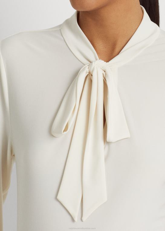 mascarpone creme Kvinder Ralph Lauren jerseytop i stretch med bindebånd Z426B4387