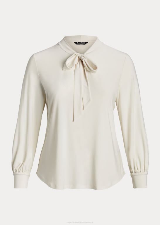 mascarpone creme Kvinder Ralph Lauren jerseytop i stretch med bindebånd Z426B4673