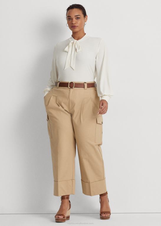 mascarpone creme Kvinder Ralph Lauren jerseytop i stretch med bindebånd Z426B4673