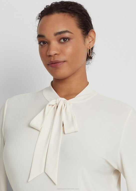 mascarpone creme Kvinder Ralph Lauren jerseytop i stretch med bindebånd Z426B4673