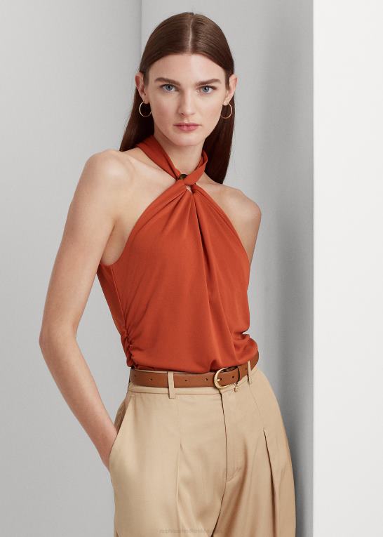 rød solsten Kvinder Ralph Lauren stretch jersey ring-front halter top Z426B4303