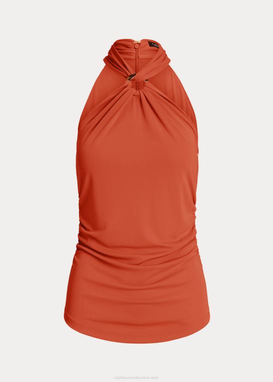 rød solsten Kvinder Ralph Lauren stretch jersey ring-front halter top Z426B4303