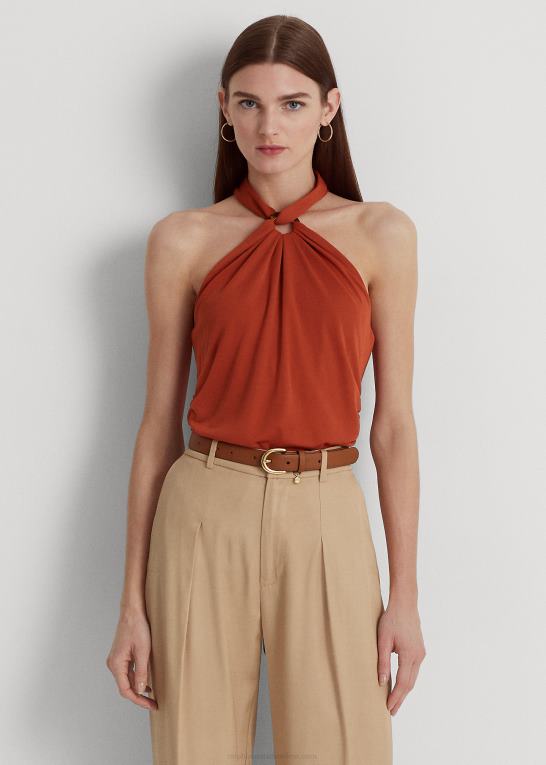 rød solsten Kvinder Ralph Lauren stretch jersey ring-front halter top Z426B4303