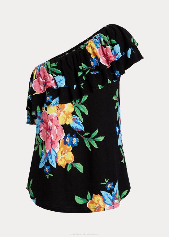 sort multi Kvinder Ralph Lauren blomstret jersey top med en skulder Z426B3836