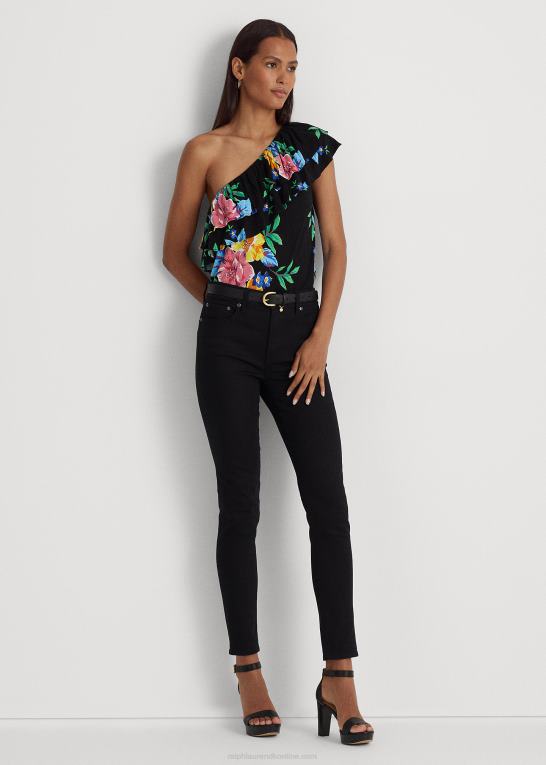 sort multi Kvinder Ralph Lauren blomstret jersey top med en skulder Z426B3836