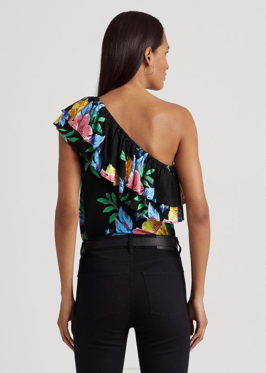 sort multi Kvinder Ralph Lauren blomstret jersey top med en skulder Z426B3836