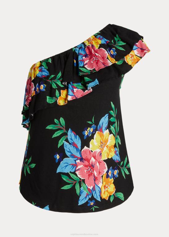 sort multi Kvinder Ralph Lauren blomstret jersey top med en skulder Z426B4549