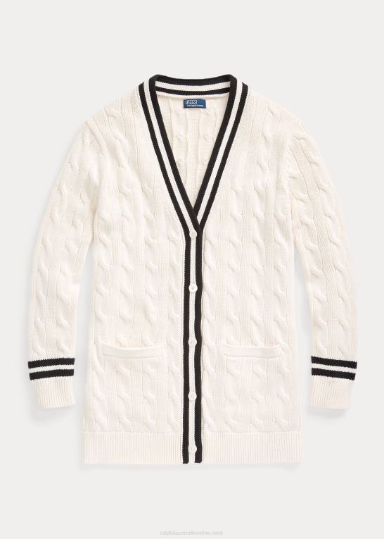 Kvinder Ralph Lauren cricket kabelstrikket cardigan i bomuld Z426B2921