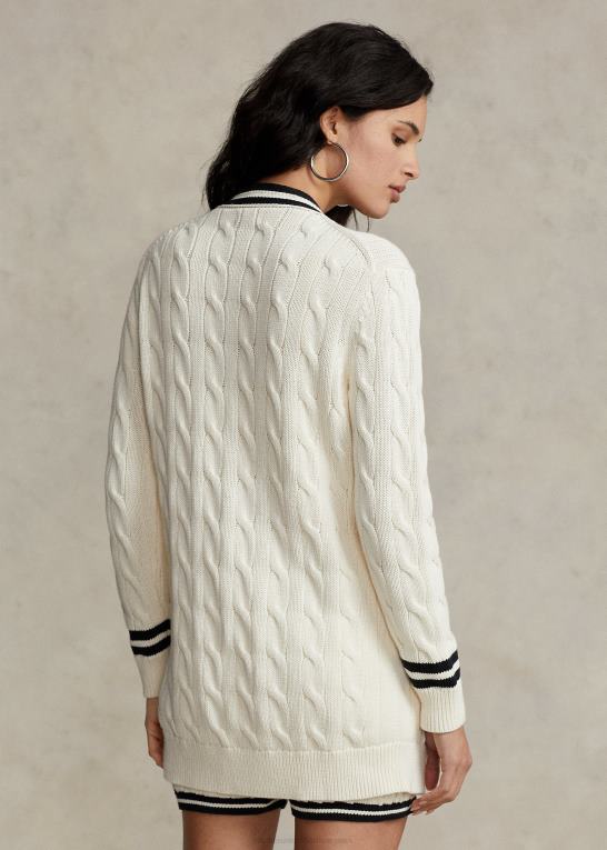 Kvinder Ralph Lauren cricket kabelstrikket cardigan i bomuld Z426B2921