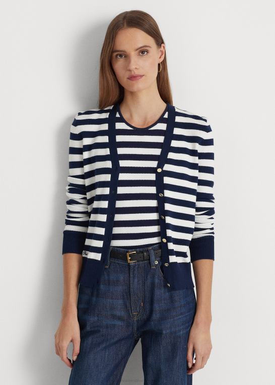 Kvinder Ralph Lauren stribet cardigan i bomuldsblanding Z426B4891