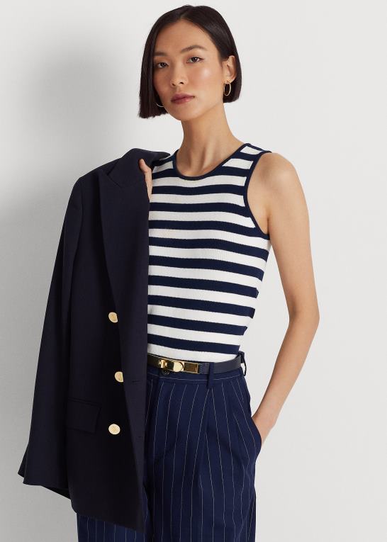 Kvinder Ralph Lauren stribet ærmeløs sweater i bomuldsblanding Z426B4851