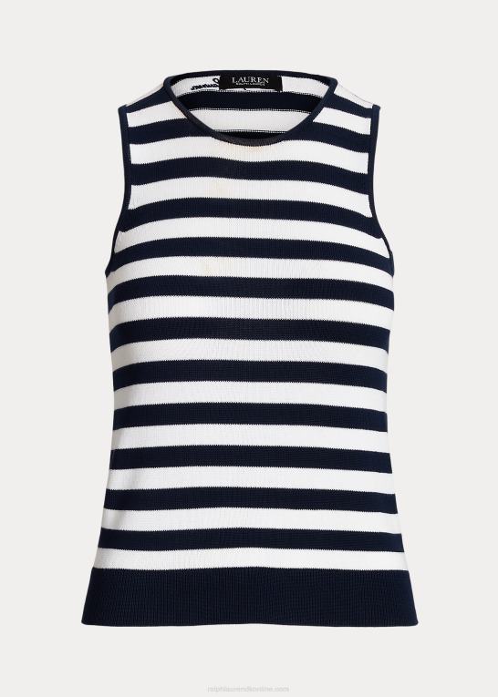 Kvinder Ralph Lauren stribet ærmeløs sweater i bomuldsblanding Z426B9546