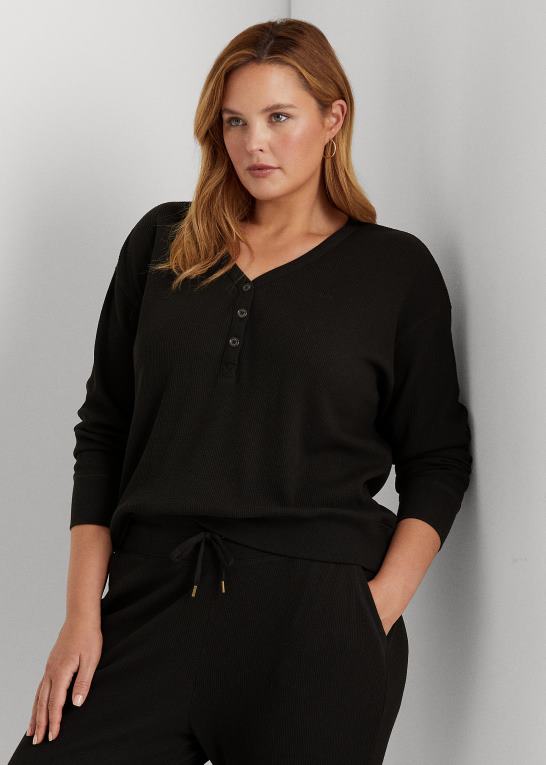 Kvinder Ralph Lauren termisk vaffelstrikket henley pullover Z426B4815
