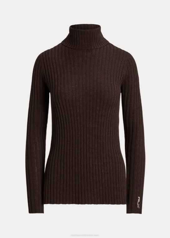 antik brun Kvinder Ralph Lauren stribet rullekravetrøje i merinould Z426B3096