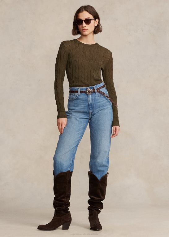 baldakin oliven Kvinder Ralph Lauren kabelstrikket sweater i bomuldsblanding med rund hals Z426B9166