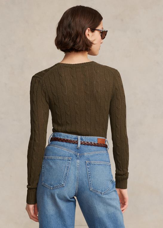 baldakin oliven Kvinder Ralph Lauren kabelstrikket sweater i bomuldsblanding med rund hals Z426B9166