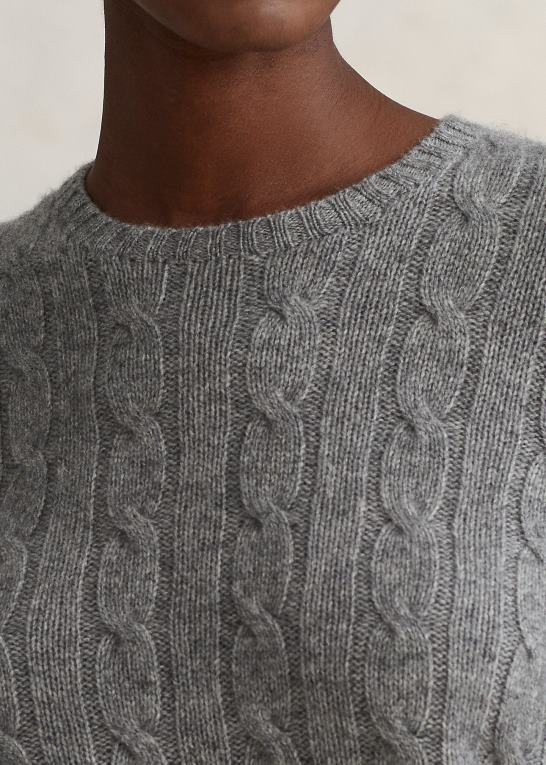 bataljon grå lyng Kvinder Ralph Lauren kabelstrikket kashmirtrøje Z426B9121