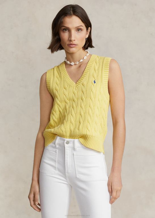 beekman gul Kvinder Ralph Lauren kabelstrikket sweatervest i bomuld med v-hals Z426B2903