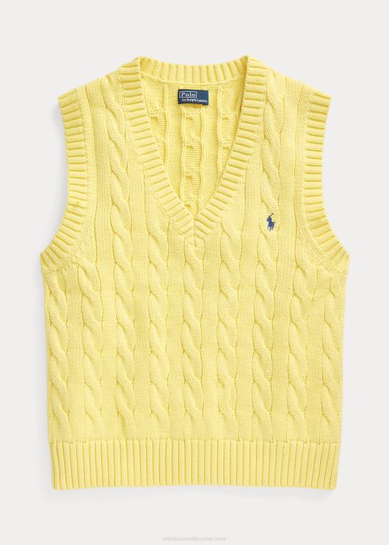 beekman gul Kvinder Ralph Lauren kabelstrikket sweatervest i bomuld med v-hals Z426B2903