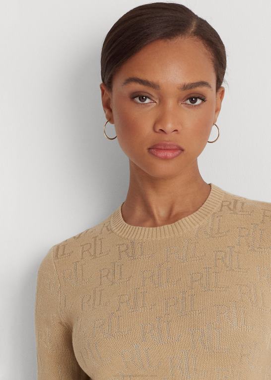 birkebrun Kvinder Ralph Lauren monogram jacquard kortærmet sweater Z426B3789