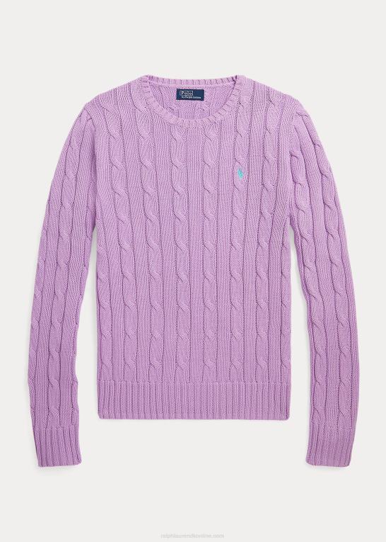 blød lilla Kvinder Ralph Lauren kabelstrikket bomuldstrøje med rund hals Z426B9093