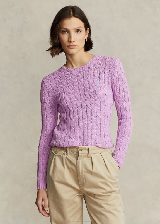 blød lilla Kvinder Ralph Lauren kabelstrikket bomuldstrøje med rund hals Z426B9093