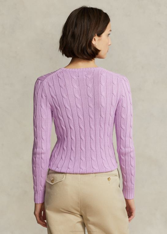 blød lilla Kvinder Ralph Lauren kabelstrikket bomuldstrøje med rund hals Z426B9093