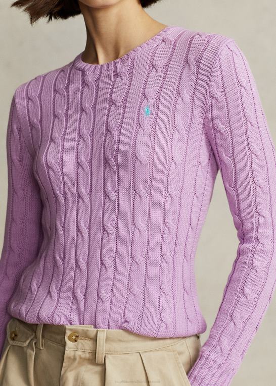 blød lilla Kvinder Ralph Lauren kabelstrikket bomuldstrøje med rund hals Z426B9093