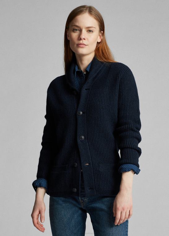 blå sort Kvinder Ralph Lauren kashmir cardigan med sjalkrave Z426B3607