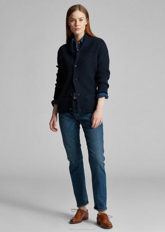 blå sort Kvinder Ralph Lauren kashmir cardigan med sjalkrave Z426B3607