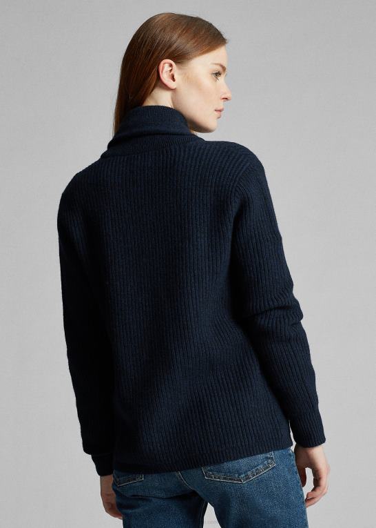 blå sort Kvinder Ralph Lauren kashmir cardigan med sjalkrave Z426B3607
